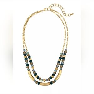 Wonderly Gold Tone 2 Row Multi Colored Beaded Frontal Necklace NWT